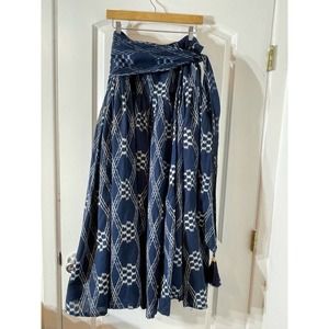 Navy Blue Patterned Wrap Maxi Skirt